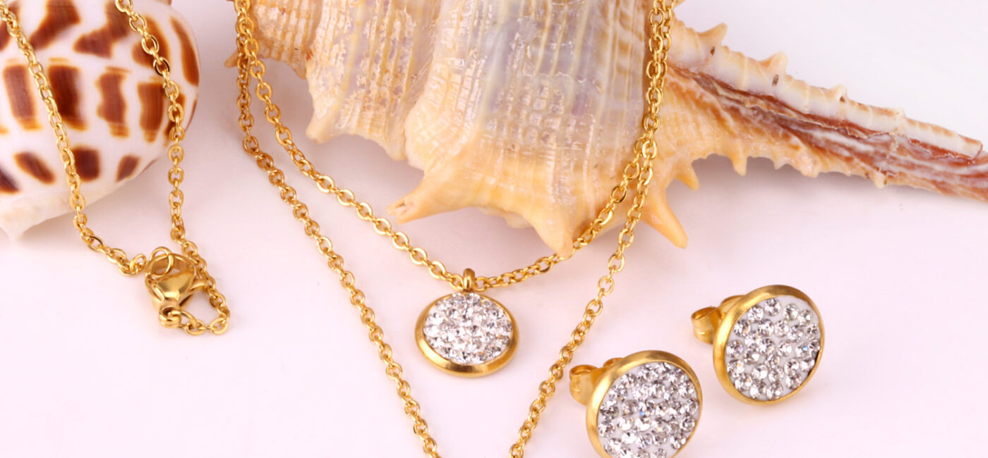 White Mud Pendant Double Chain Stainless Steel